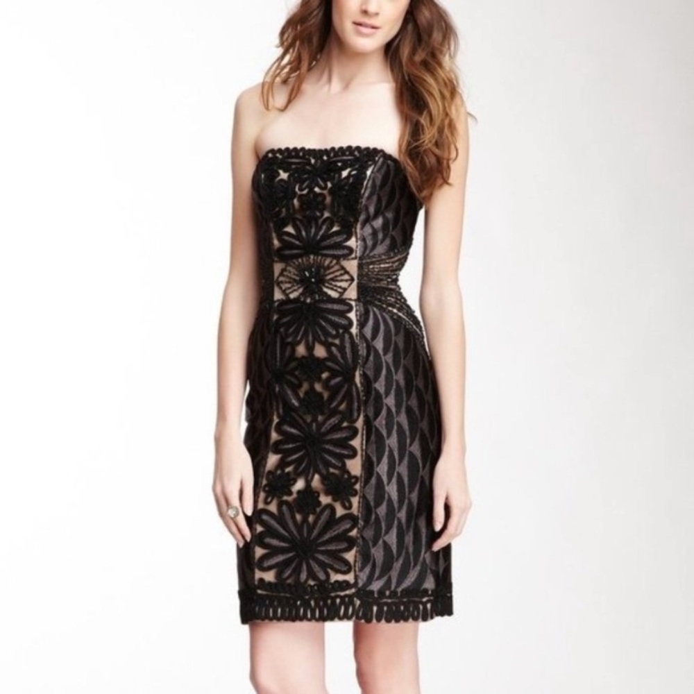 Sue Wong Black strapless Bodycon w/ nude liner